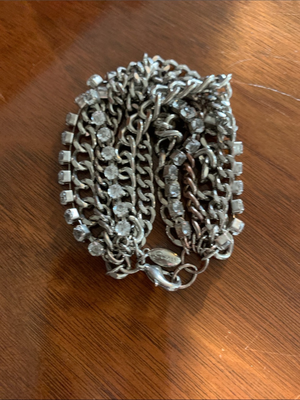 GUESS Silver-Tone Multi-Strand Crystal Chain Bracelet